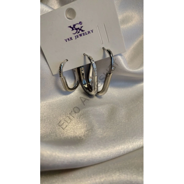 Sılver Kilit Figürlü Üçlü VIP Küpe