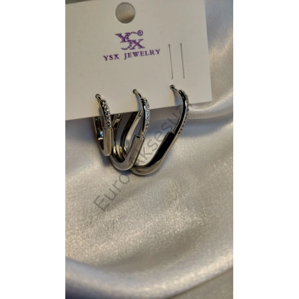 Sılver Kilit Figürlü Üçlü VIP Küpe