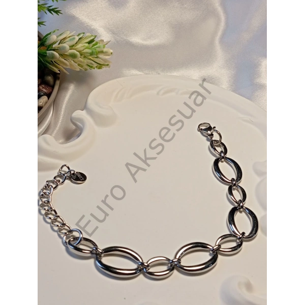 Silver Oval Şekilli Çelik Bileklik