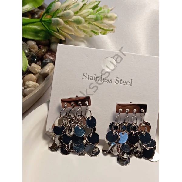 Silver Çelik Pullu Küpe