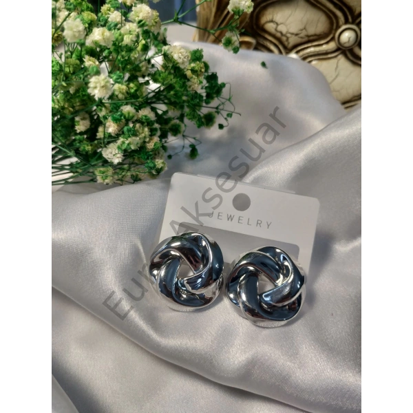 Silver Yuvarlak Bijuteri Küpe