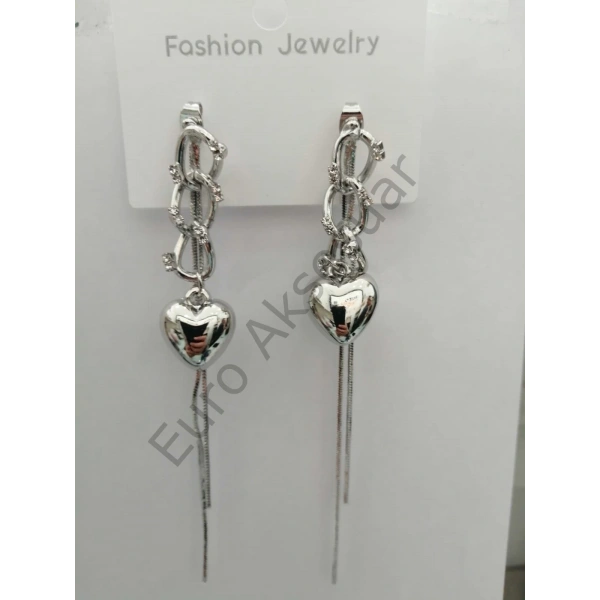 Sılver Zincir Detaylı VIP Küpe