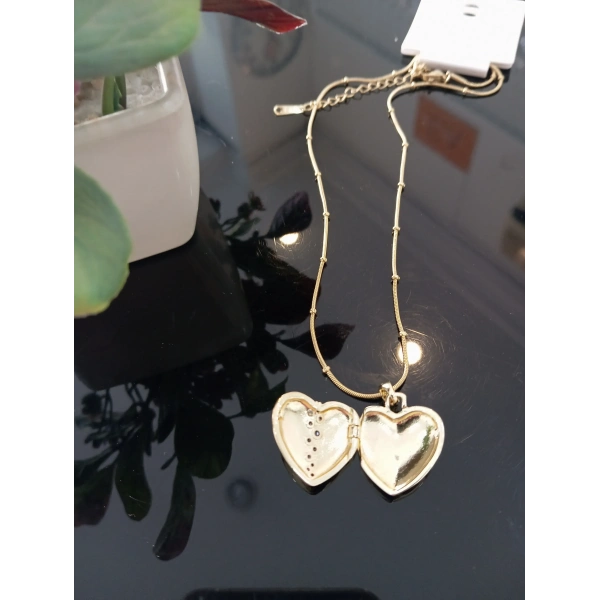 Taş Detaylı Kalp Figürlü Çelik Kolye