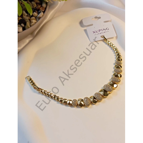 Taş Detaylı Oval Vip Bileklik 14 K