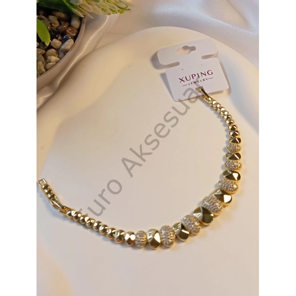 Taş Detaylı Oval Vip Bileklik 14 K