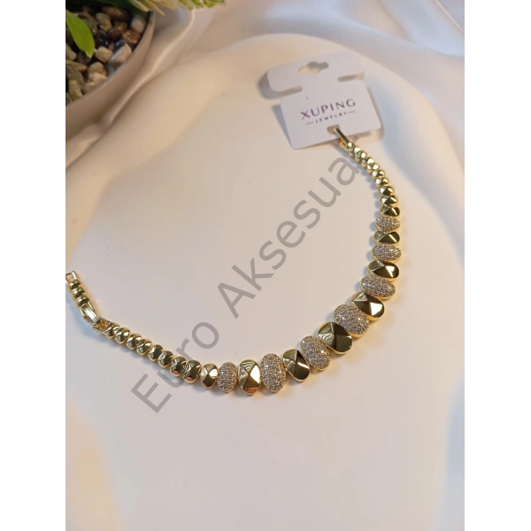 Taş Detaylı Oval Vip Bileklik 14 K