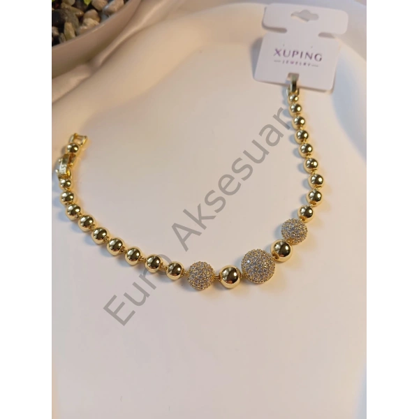 Taş Detaylı Üçlü Halka Figürlü Vip Bileklik 14 K