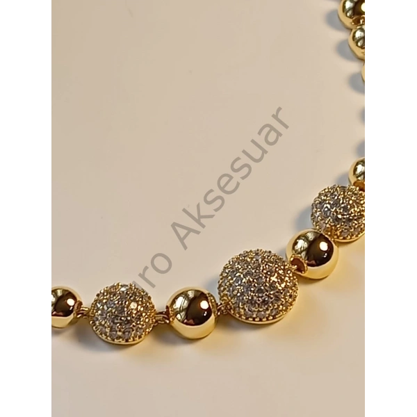 Taş Detaylı Üçlü Halka Figürlü Vip Bileklik 14 K