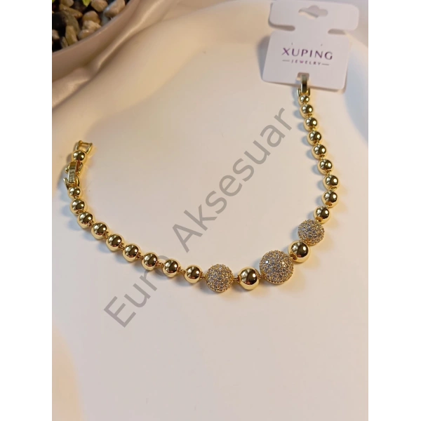 Taş Detaylı Üçlü Halka Figürlü Vip Bileklik 14 K