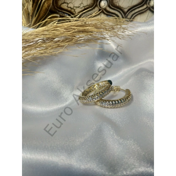 Taşlı Halka Detaylı VIP Küpe