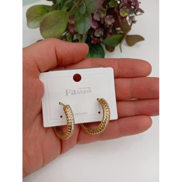 Taşlı Halka Detaylı VIP Küpe