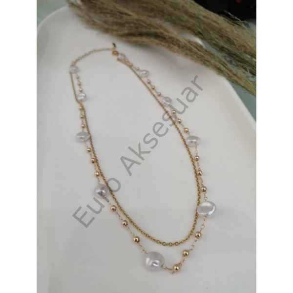 Tatlısu İncisi Detaylı Çelik Kolye