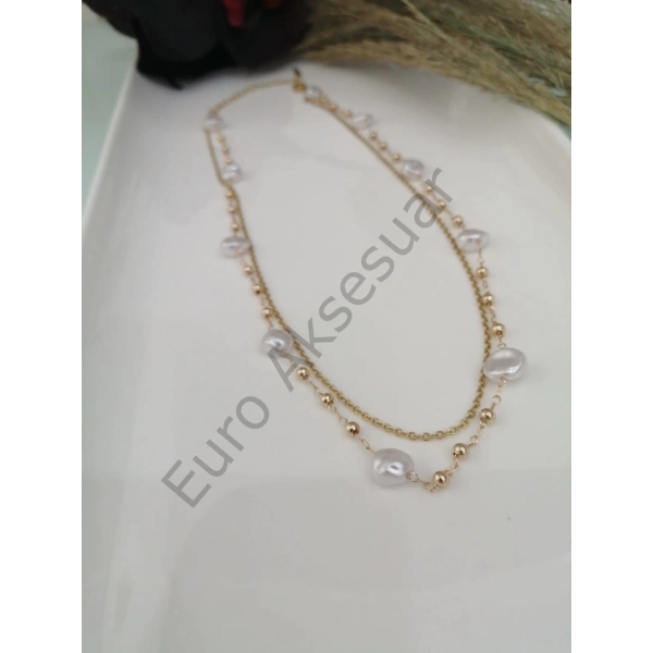 Tatlısu İncisi Detaylı Çelik Kolye