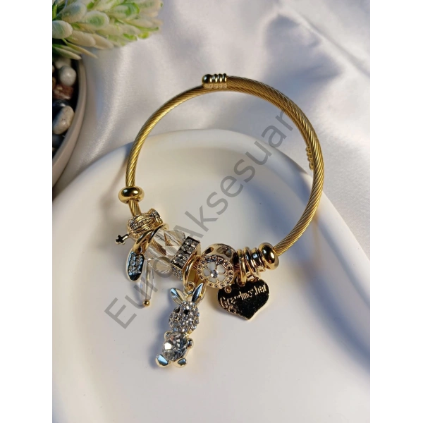 Tavşan Detaylı Charm Bileklik
