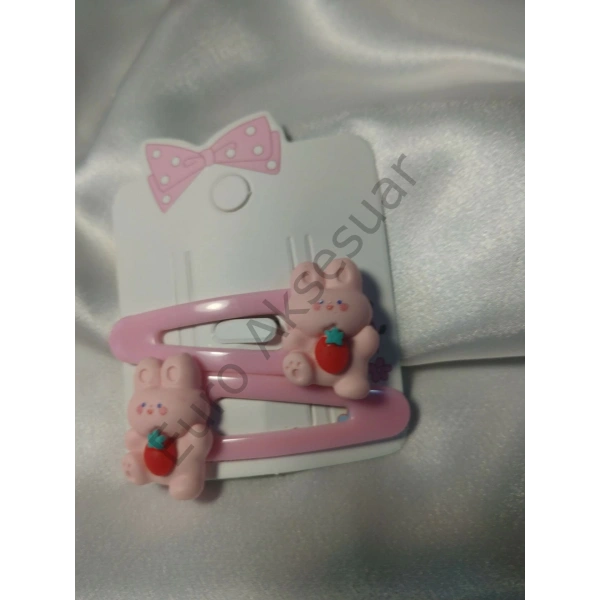 Tavşan Detaylı Pembe Çıtçıt Toka