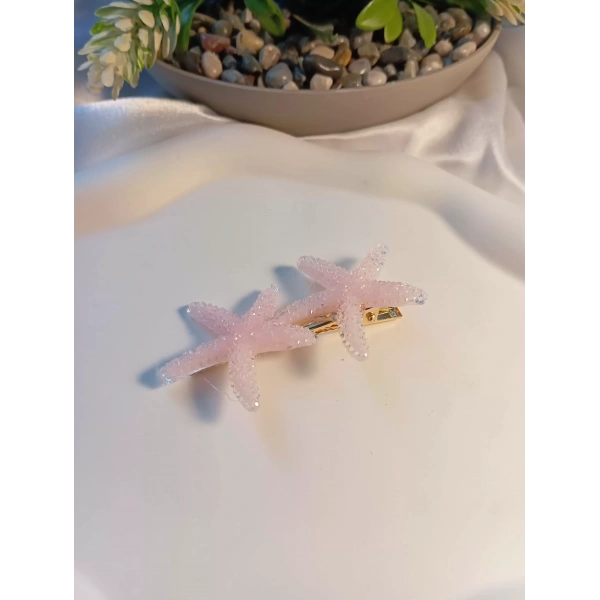 Toz Pembe Renk Deniz Yıldızı Figürlü Pens Toka