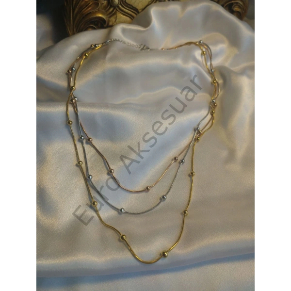 Üç Renkli Dorikalı Üçlü Kolye