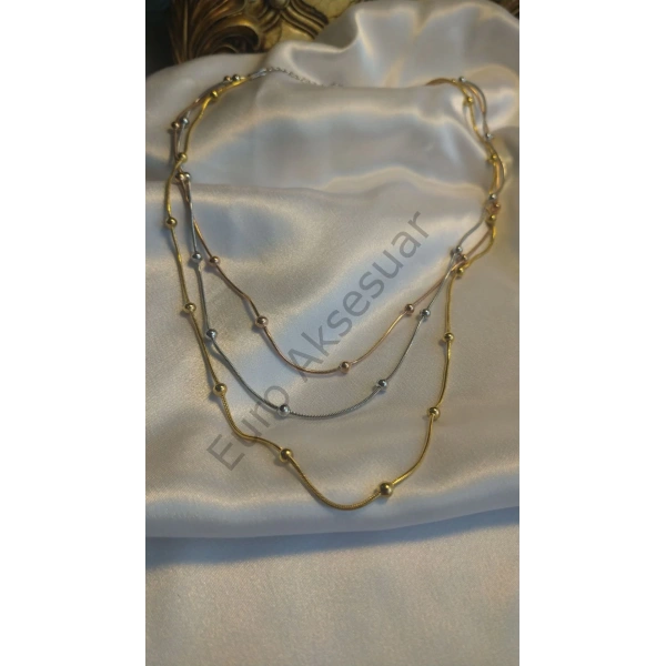 Üç Renkli Dorikalı Üçlü Kolye