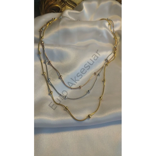 Üç Renkli Dorikalı Üçlü Kolye