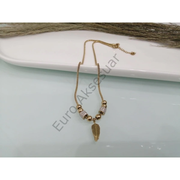 Yaprak Detaylı Çelik Kolye