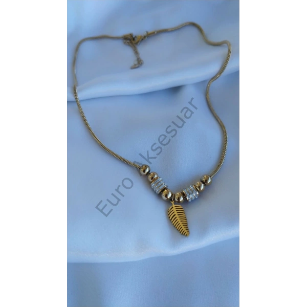 Yaprak Detaylı Çelik Kolye