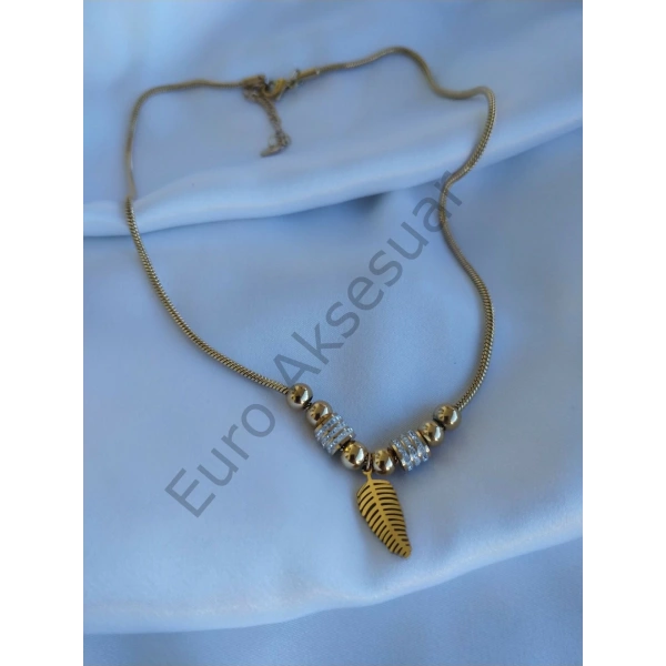 Yaprak Detaylı Çelik Kolye