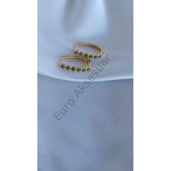 Yeşil Zirkon Taş Detaylı Çelik Küpe