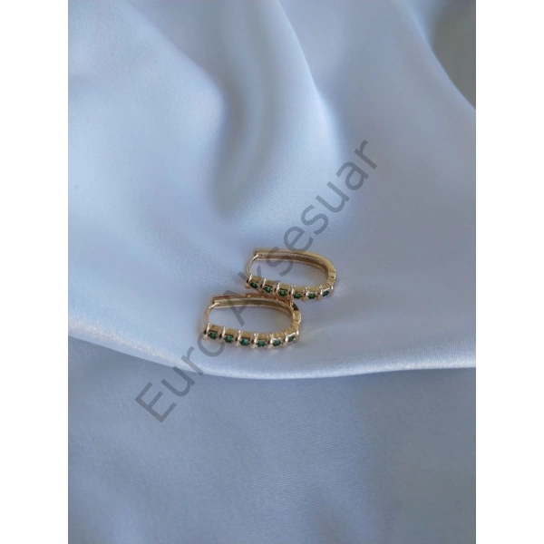 Yeşil Zirkon Taş Detaylı Çelik Küpe