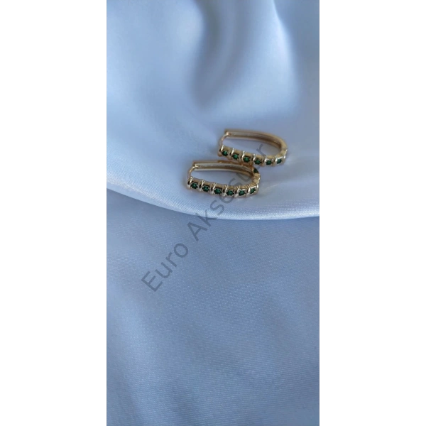 Yeşil Zirkon Taş Detaylı Çelik Küpe