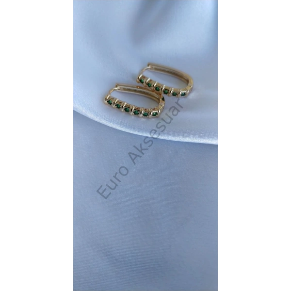 Yeşil Zirkon Taş Detaylı Çelik Küpe