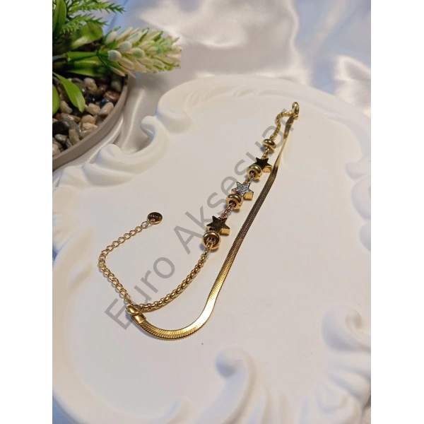 Yıldız Detaylı Çift Zincirli Bileklik