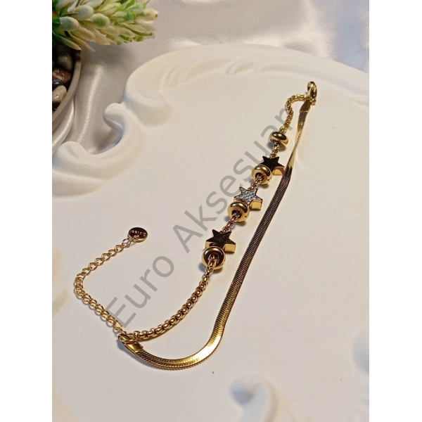 Yıldız Detaylı Çift Zincirli Bileklik