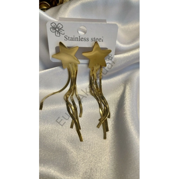 Yıldız Detaylı Zincirli Çelik Küpe