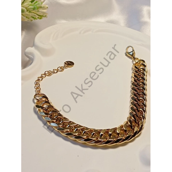 Zincir Detaylı Çelik Bileklik