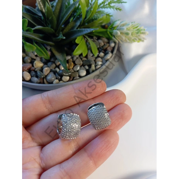 ZİRKON TAŞ DETAYLI SİLVER VIP KÜPE