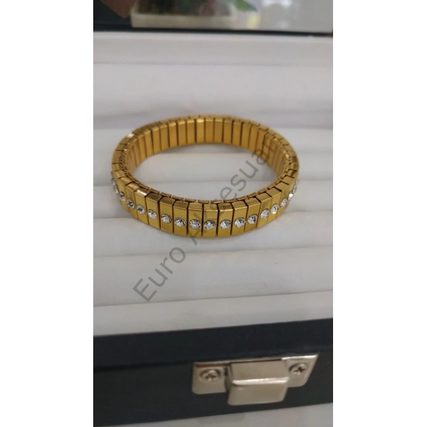 Zirkon Taşlı Çelik Gold Renk Namination Bileklik