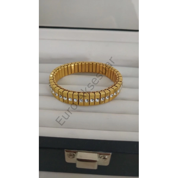 Zirkon Taşlı Çelik Gold Renk Namination Bileklik