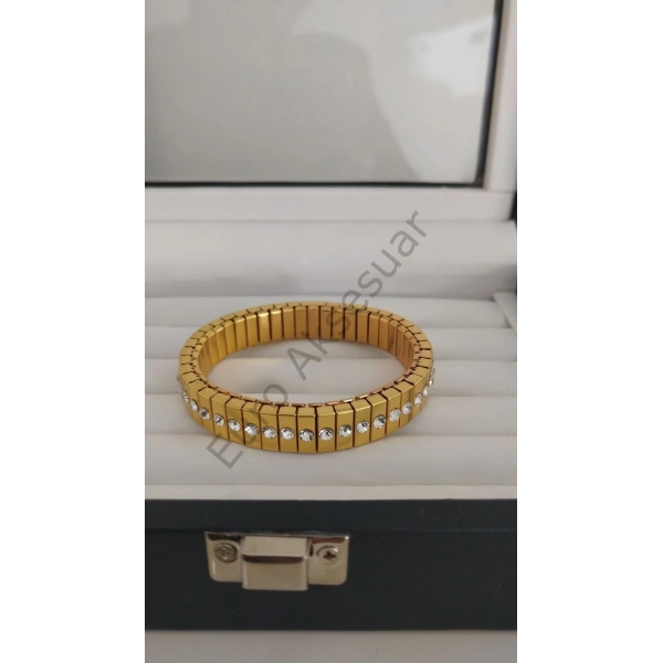 Zirkon Taşlı Çelik Gold Renk Namination Bileklik