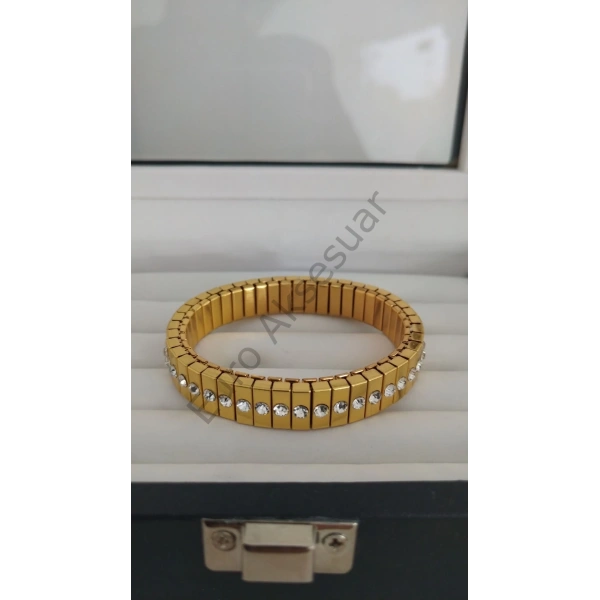 Zirkon Taşlı Çelik Gold Renk Namination Bileklik