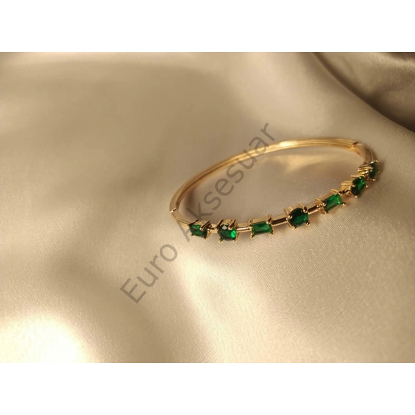 Yeşil Zirkon Taşlı Çelik Kelepçe