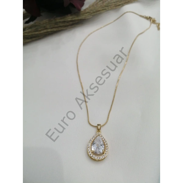 Zirkon Taşlı Çelik Kolye