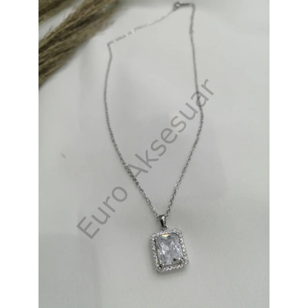 Zirkon Taşlı Çelik Baget Kolye