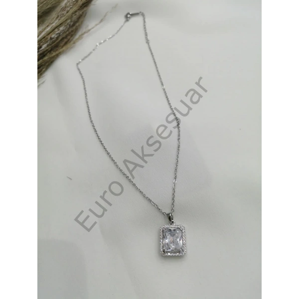 Zirkon Taşlı Çelik Baget Kolye