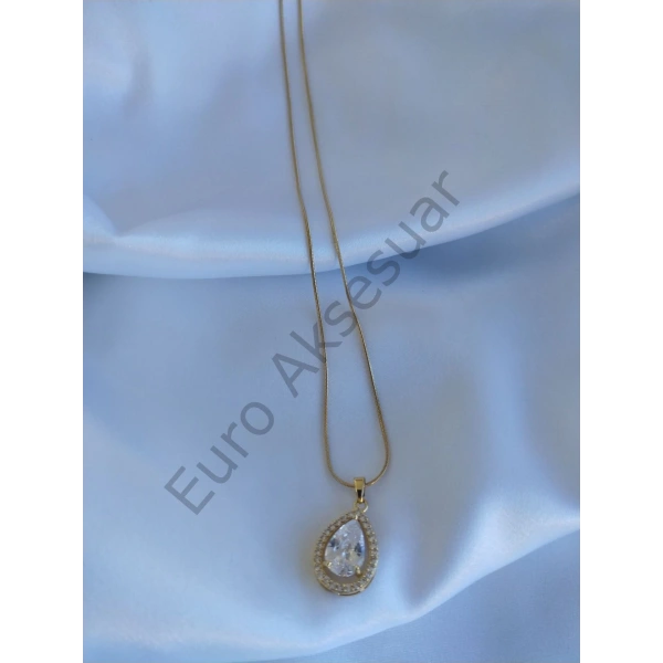 Zirkon Taşlı Çelik Kolye