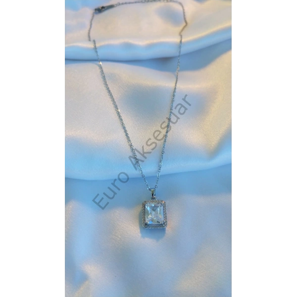 Zirkon Taşlı Çelik Baget Kolye