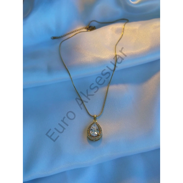 Zirkon Taşlı Çelik Kolye