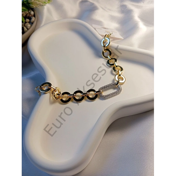 Zirkon Taşlı Halka Detaylı Vip Bileklik