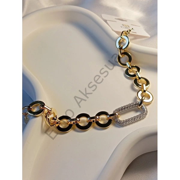 Zirkon Taşlı Halka Detaylı Vip Bileklik