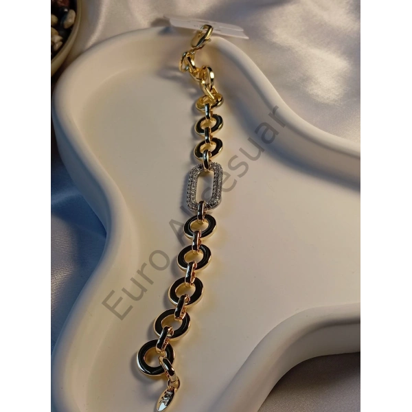 Zirkon Taşlı Halka Detaylı Vip Bileklik