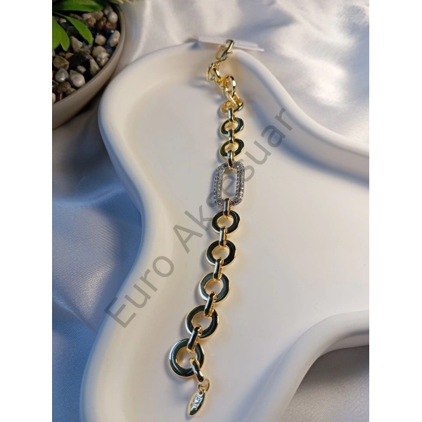 Zirkon Taşlı Halka Detaylı Vip Bileklik